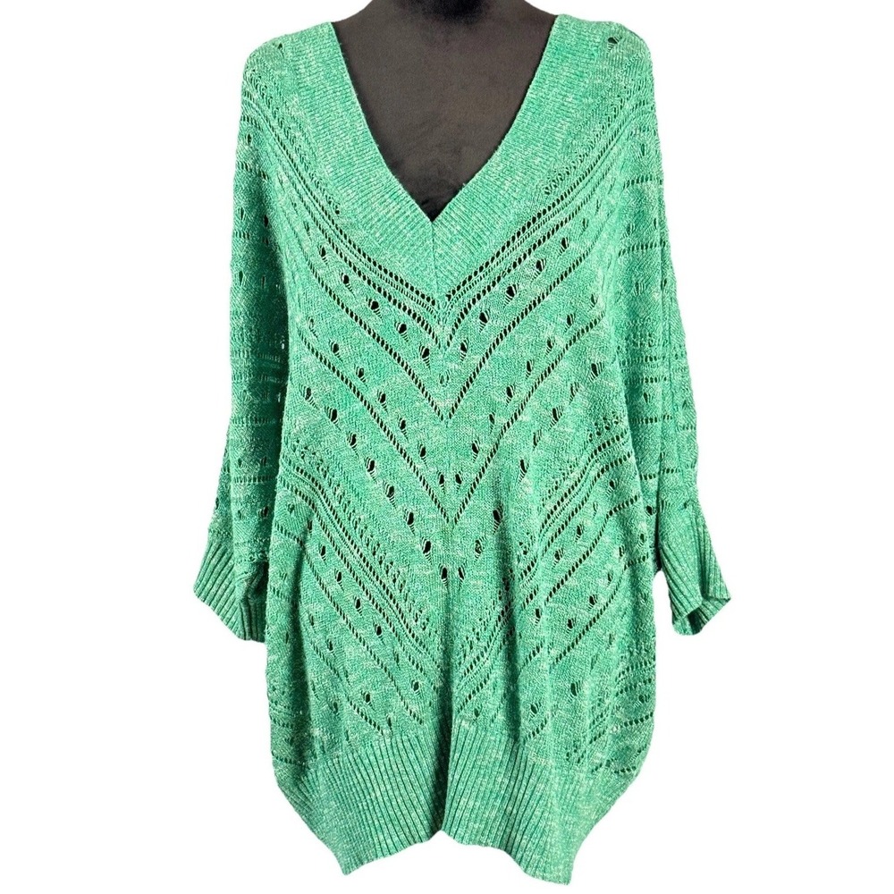 Torrid Size 4 Bright Mint Green Diamond Open Knit Sweater Top Beach Boho Spring